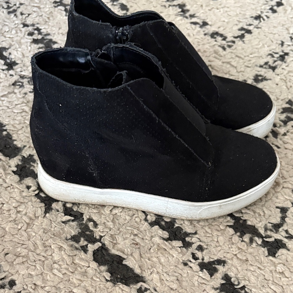 Soda Black Wedge Sneaker Boots with White Sole